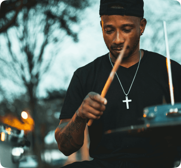 Drummer performing outdoors